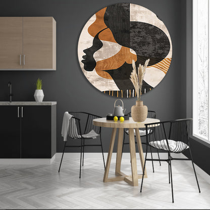 Abstract Silhouet in Aardetinten en Monochroom forex muurcirkel
