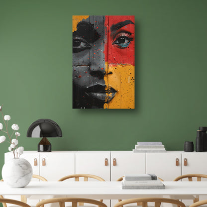 Gesplitst Gezicht met Kleurrijk Verfspetters canvas met baklijst