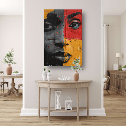 Gesplitst Gezicht met Kleurrijk Verfspetters canvas met baklijst