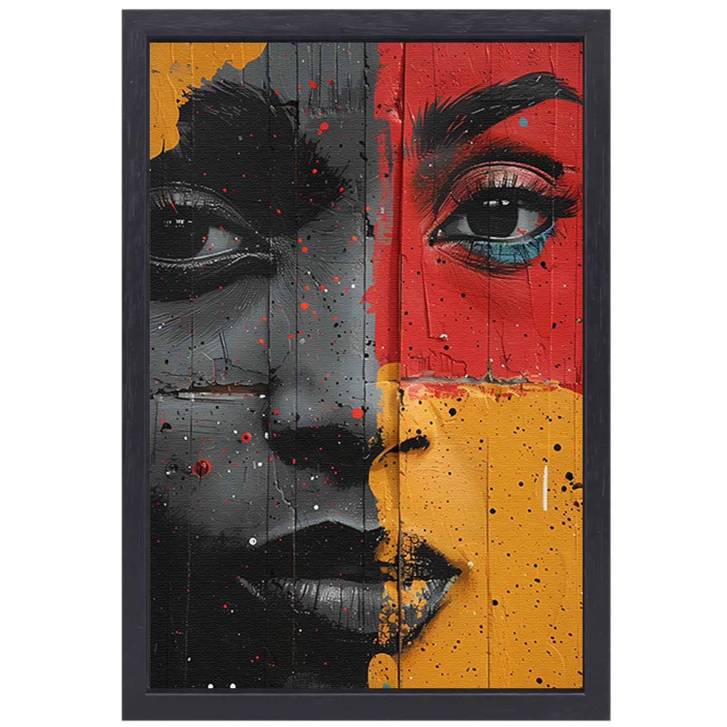 Gesplitst Gezicht met Kleurrijk Verfspetters canvas met baklijst
