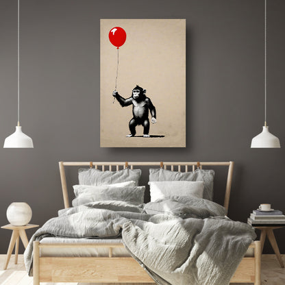 Jonge Aap met Rode Ballon canvas