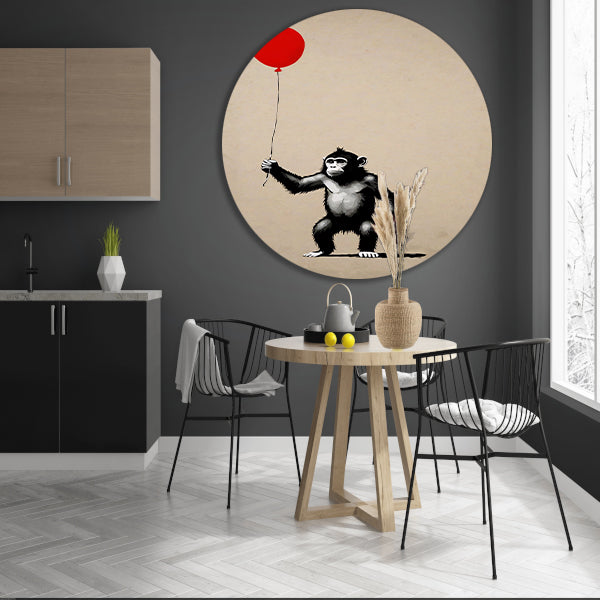 Jonge Aap met Rode Ballon forex muurcirkel