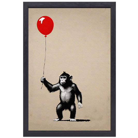 Jonge Aap met Rode Ballon canvas met baklijst