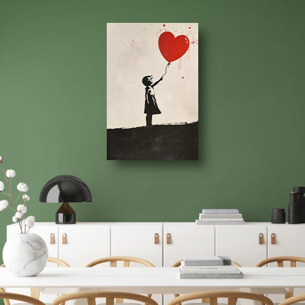 Jong meisje met rood hartballon canvas met baklijst