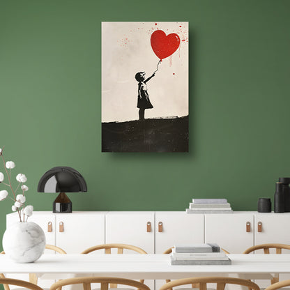 Jong meisje met rood hartballon canvas met baklijst