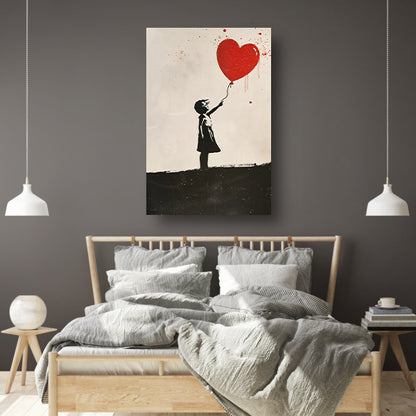 Jong meisje met rood hartballon canvas met baklijst