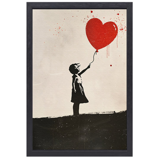 Jong meisje met rood hartballon canvas met baklijst