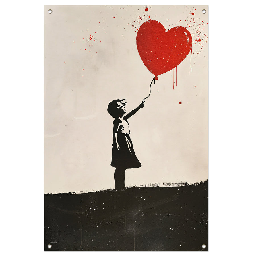 Jong meisje met rood hartballon tuinposter
