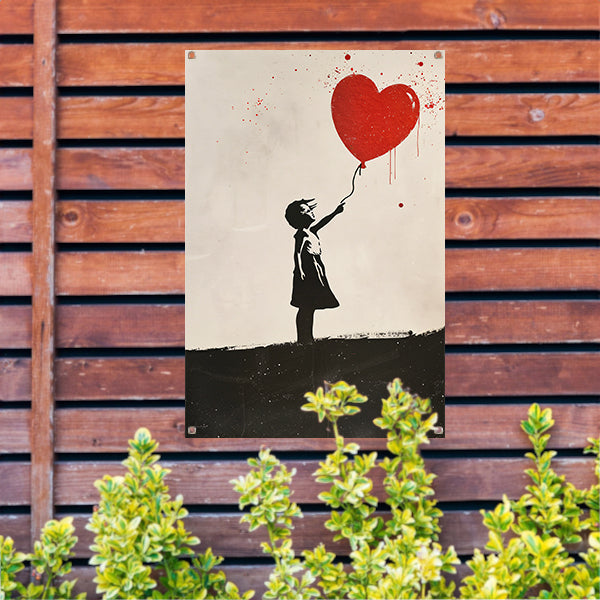 Jong meisje met rood hartballon tuinposter