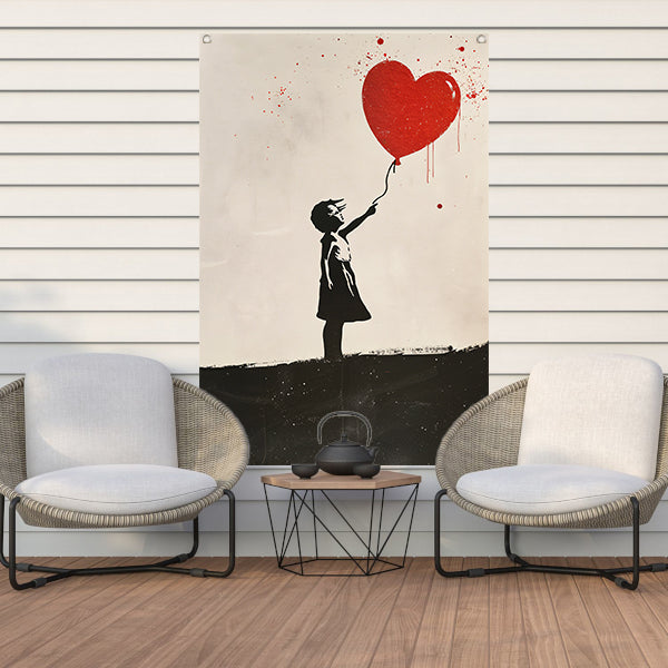 Jong meisje met rood hartballon tuinposter