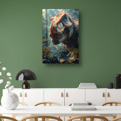 Portret van een majestueuze dinosaurus in het oerwoud poster