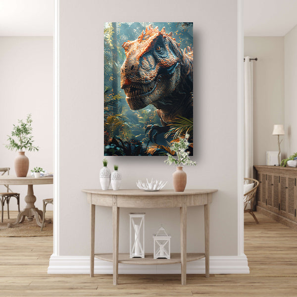 Portret van een majestueuze dinosaurus in het oerwoud poster