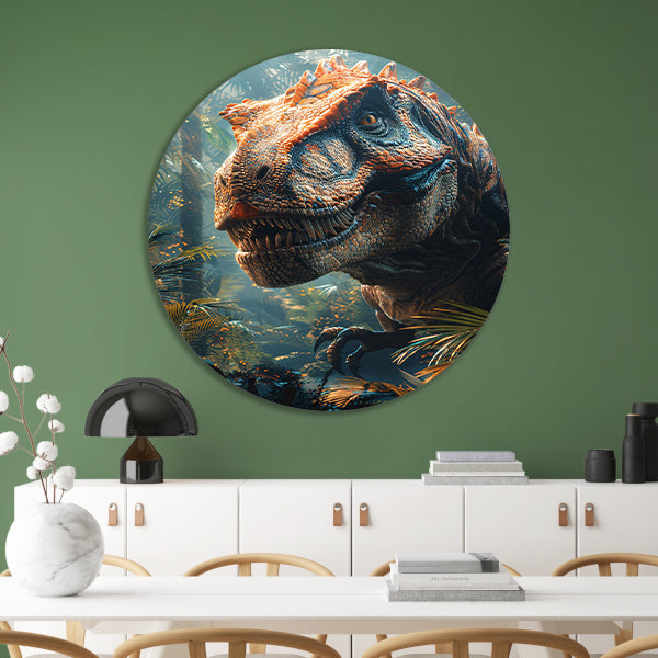 Portret van een majestueuze dinosaurus in het oerwoud forex muurcirkel