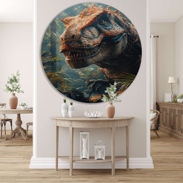 Portret van een majestueuze dinosaurus in het oerwoud forex muurcirkel