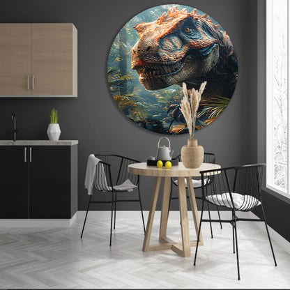 Portret van een majestueuze dinosaurus in het oerwoud forex muurcirkel