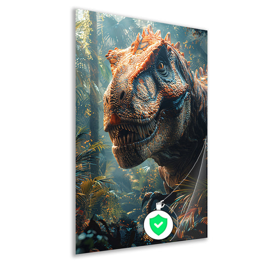 Portret van een majestueuze dinosaurus in het oerwoud poster