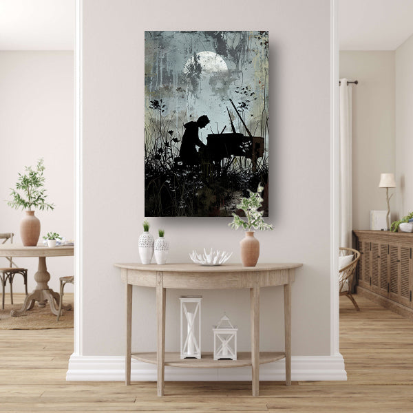 Silhouet pianist onder maanlicht   canvas