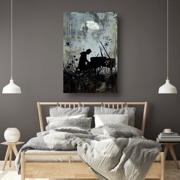 Silhouet pianist onder maanlicht   canvas