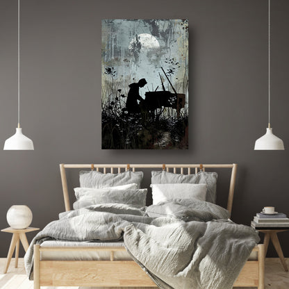 Silhouet pianist onder maanlicht   canvas