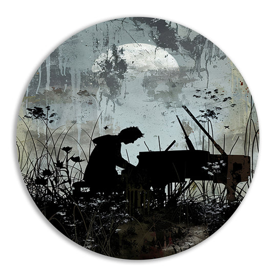Silhouet pianist onder maanlicht   forex muurcirkel
