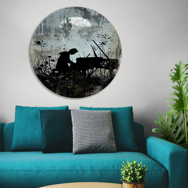 Silhouet pianist onder maanlicht   forex muurcirkel