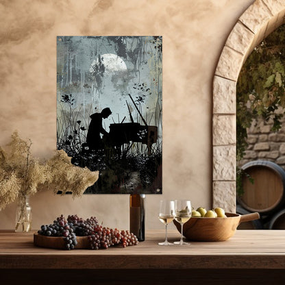 Silhouet pianist onder maanlicht   tuinposter