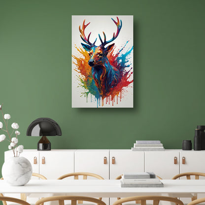 Kleurrijk Abstract Hert in Moderne Kunst canvas met baklijst