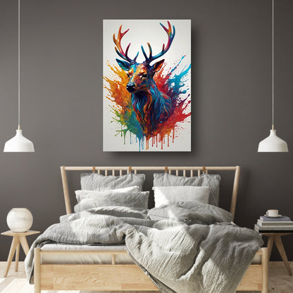 Kleurrijk Abstract Hert in Moderne Kunst canvas met baklijst