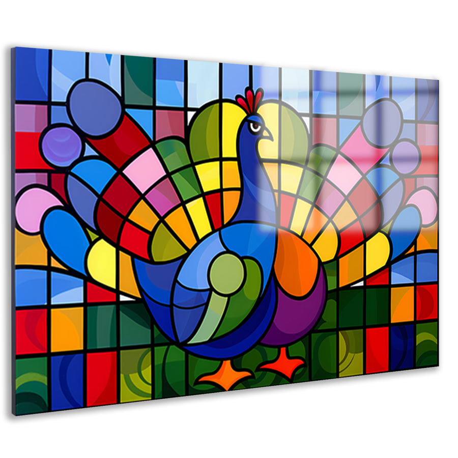 Kleurrijk abstract pauwen schilderij op glas acrylglas