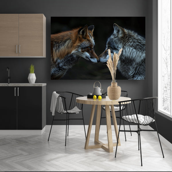 Vos en wolf in harmonie samen canvas