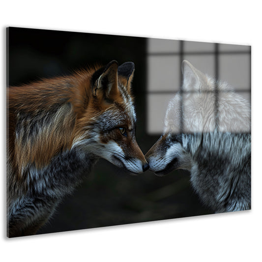 Vos en wolf in harmonie samen acrylglas
