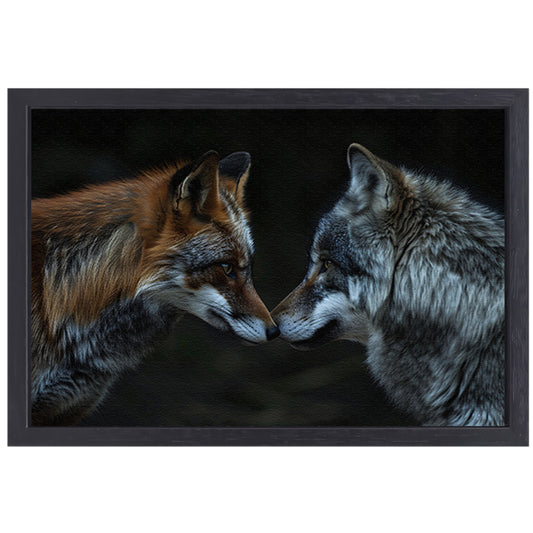 Vos en wolf in harmonie samen canvas met baklijst