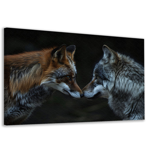 Vos en wolf in harmonie samen canvas