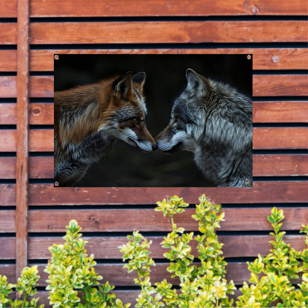 Vos en wolf in harmonie samen tuinposter