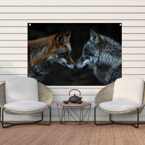 Vos en wolf in harmonie samen tuinposter