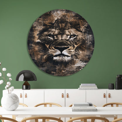 Rustiek leeuwenportret in sepia tinten aluminium muurcirkel