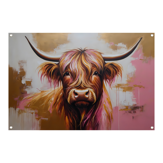 Moderne Highland Koe in Gouden Tinten tuinposter