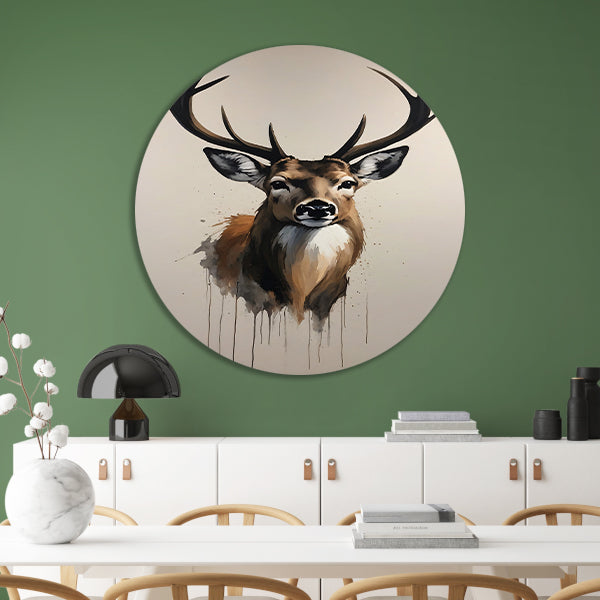 Colorful Modern Abstract Deer Portrait aluminium muurcirkel