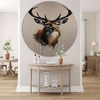 Colorful Modern Abstract Deer Portrait aluminium muurcirkel