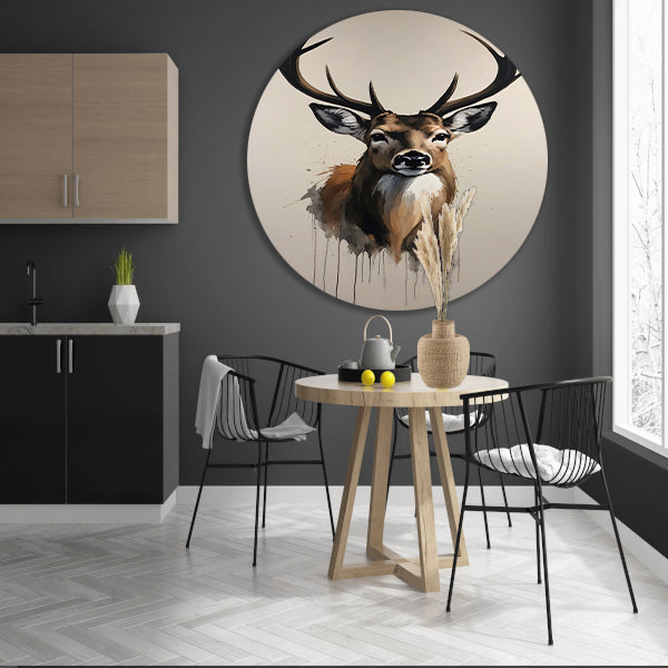 Colorful Modern Abstract Deer Portrait aluminium muurcirkel