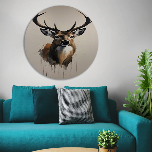 Colorful Modern Abstract Deer Portrait aluminium muurcirkel