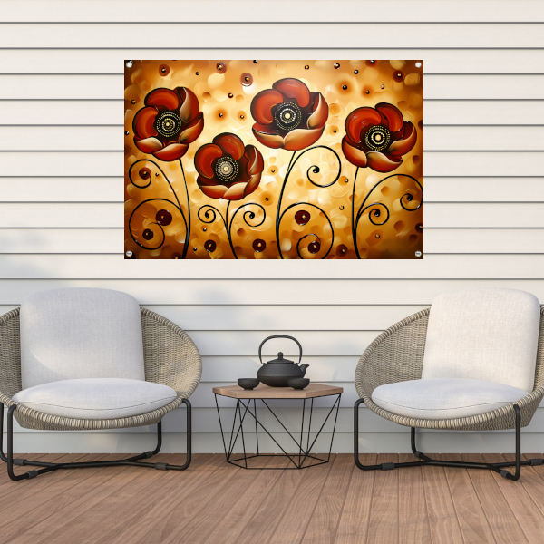 Abstracte warme bloemen kunstwerk schilderij tuinposter