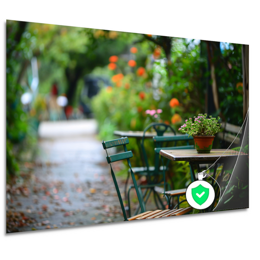 Moderne kamerplant op houten tafel poster