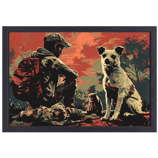 Zonsondergang met Hond en Bewaker canvas met baklijst