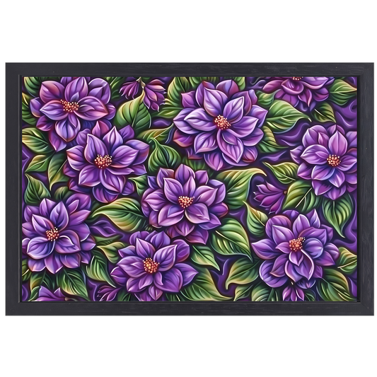 Paarse Bloemenpatroon canvas met baklijst