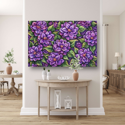 Paarse Bloemenpatroon canvas