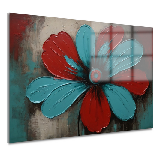 Abstracte Turquoise en Rode Bloem Kunstwerk acrylglas