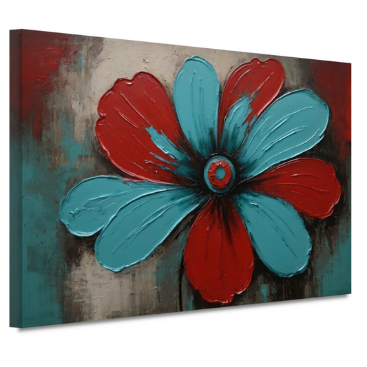 Abstracte Turquoise en Rode Bloem Kunstwerk canvas