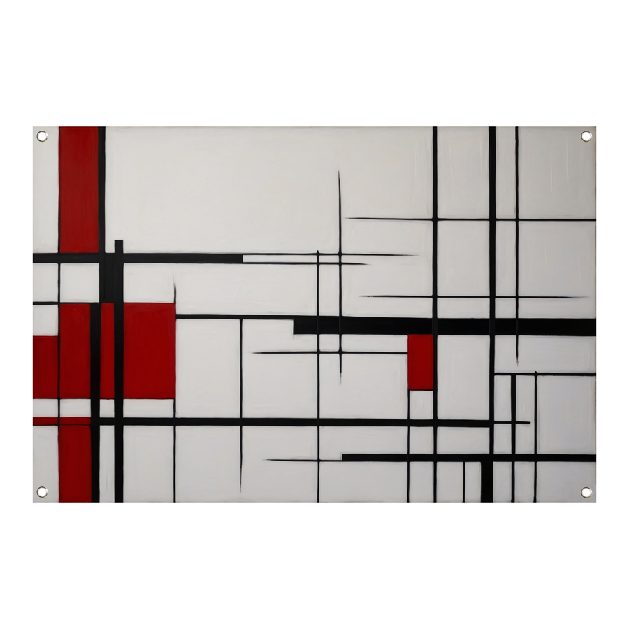 Geometrische Harmonie in Rood, Zwart en Wit tuinposter