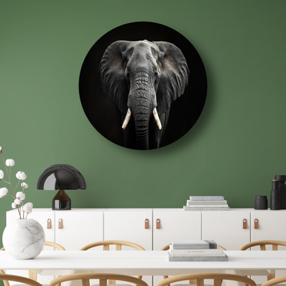 Portret van een Olifant in Zwart-Wit aluminium muurcirkel